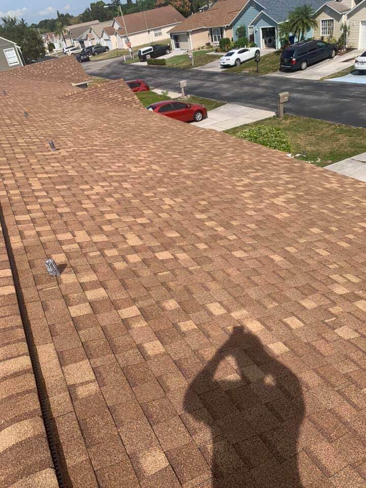 Freshly completed shingle roof replacement
